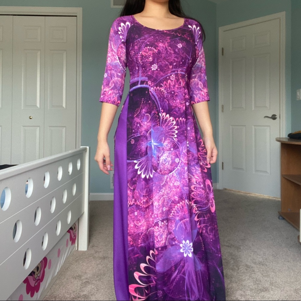 Vietnamese ao dai dress floral formal maxi gown